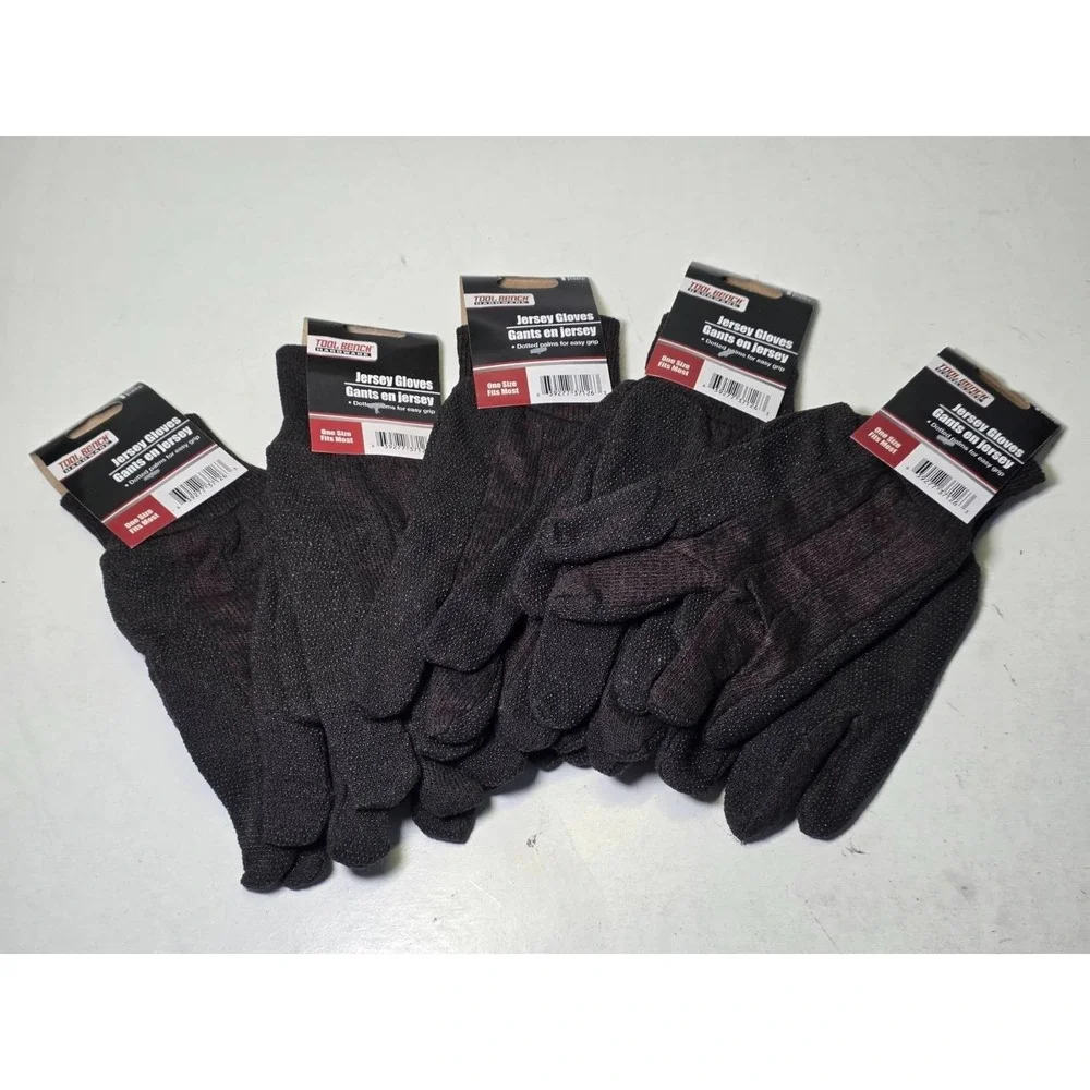Tool Bench Hardware Jersey Gloves One Size Dotted Palms For Easy Grip Set of 5